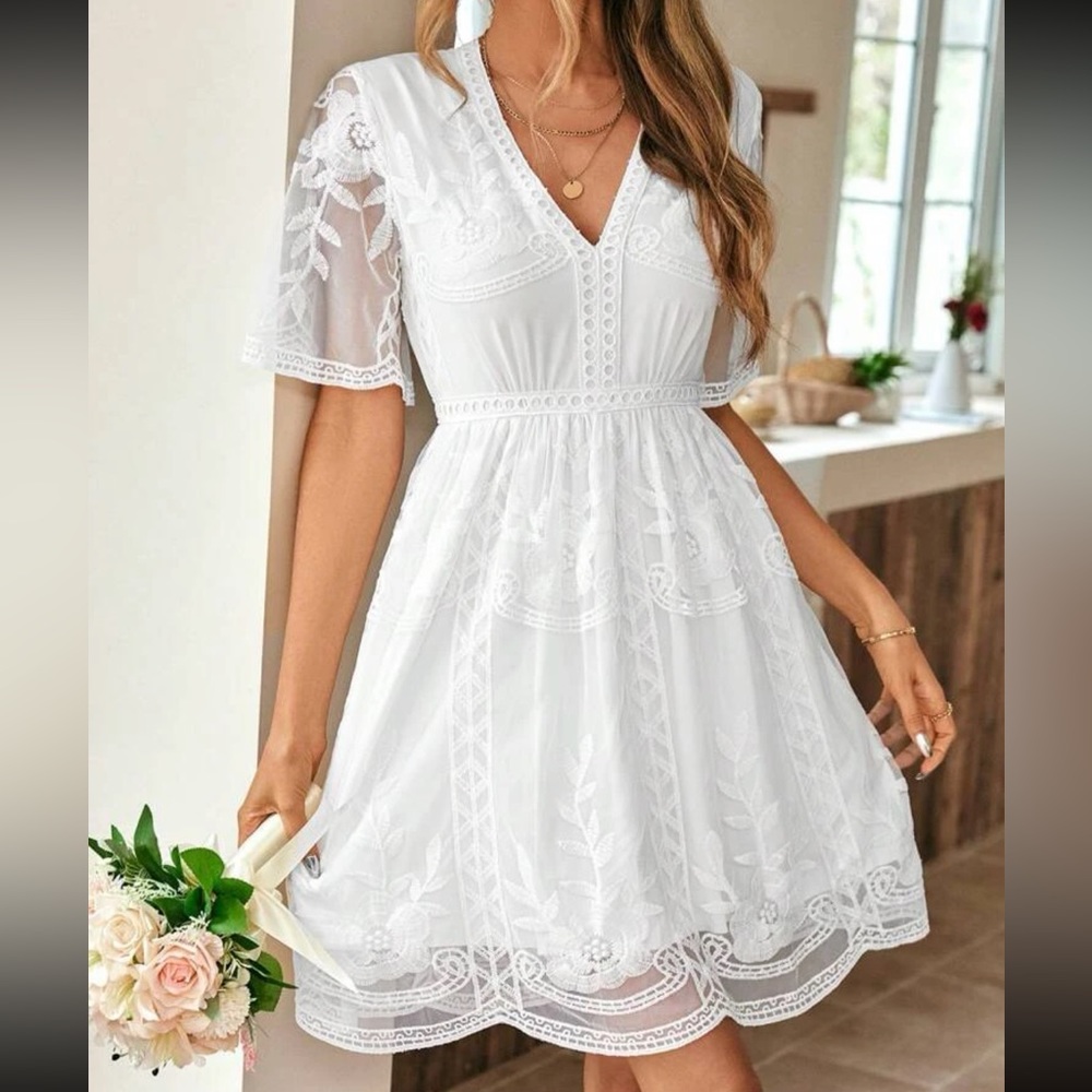 NWT- SHEIN- White Lace Dress- Size Large
